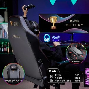 Noblerocker Gaming Chair Ergonomic PC Game Chair- Lumbar Support Headrest 4D Armrests Computer Chair, Big and Tall Comfortable