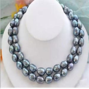 EDELSTE ZELDZAME NATUURLIJKE 12-15MM ZUIDZEE ZWART BLAUWE PAREL KETTING 35 GOUDEN SLUITING261o