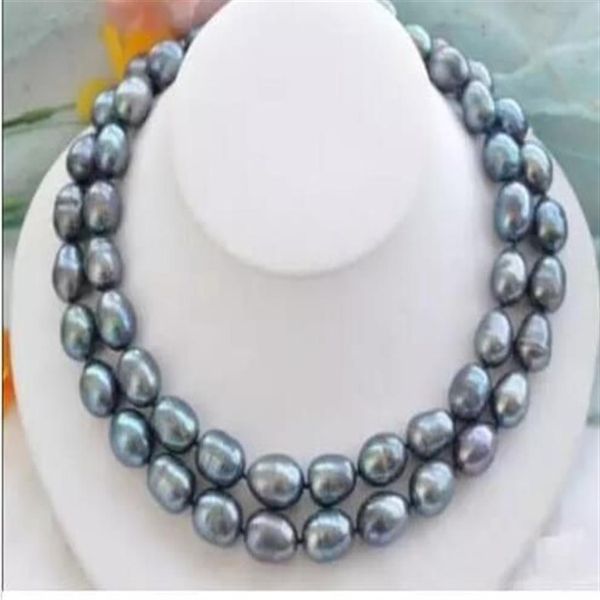 Más noble raro natural 12-15 mm South Sout Black Blue Pearl Collar 35 Gold Cugar256d