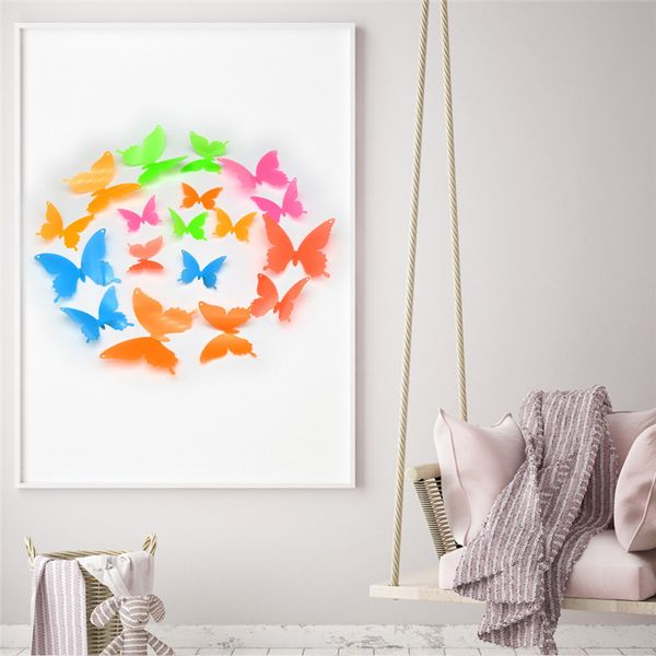 Pegatinas de pared de mariposa noctilucente, novedad, pegatina de mariposas 3D DIY luminosa, cartel colorido para la decoración del dormitorio de la habitación de los niños del hogar