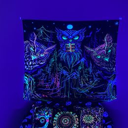 Noctilucente Búho King Tapestry colgando Tapices de tela Tapata de tela Glow Ins Estilo colgante tela decorativa de tela bohemia