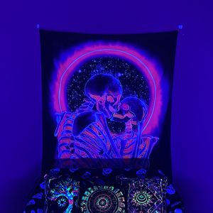Noctilucent Skull Lovers Tapestry Tissu suspendu Tapisses Fondrie Night Glow Ins Style Hanging Tissu décoratif Tissu bohème tapisserie