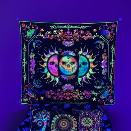 Tapiz de calavera de sol noctilucente Tapices colgantes Tapices de fondo de tela Noche Ins Estilo de tela colgante Tapestería bohemia