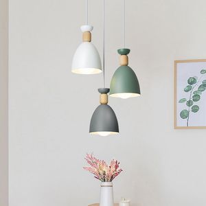 Nodic Wood Pendant Lamp E27 Aluminium Hanglights Restaurant Cafe Bar Meerdere kleurrijke Hanglamp Kitchen Hanging Lampen