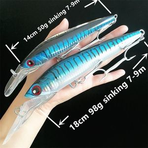 NEBY 1PC Minnow Lure 18cm 98g 14 cm 50g zinken 79 m Trollen Visserij Lures Kunstmatig aas Wobbler van Minnow Hard Lure 220702