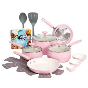 NOENNAME_NULL CERRICE CERAMIQUE 16 PIÈCES STACTIFS DE COOCK Aluminium antiadhésif Setpink et Slate Blue Pots and Pans Set Pots Cooking Pots 240418