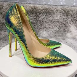 NoEnName_Null- Vert Laser effet serpent motif femme chaussures filles sexy talons hauts imprimés multi couleurs talons aiguilles chaussures de banquet 240106
