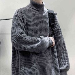 Nestamale vaste kleur Turtleneck mannen Sweaters herfst losse Koreaanse kleding Harajuku Fashion Knitwear Casual heren jumpers tops T220730