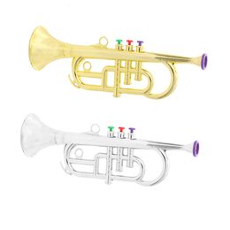 Lawaaimaker 1 stks 34 cm plastic kinderen trompet hoorn blaasinstrument met 3 sleutels muzikaal speelgoed voor kinderen partij gunst geschenk zilver of goud 230720