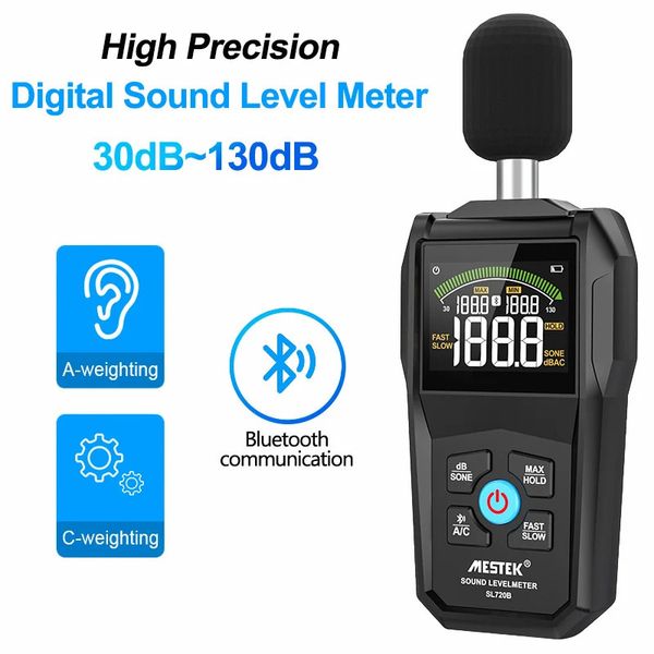 Sonomètres numériques Sonomètre numérique 30 ~ 130 dB Pondération A/C Sonomètre réglable rapide/lent Détecteur de décibels avec communication Bluetooth 231017