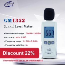 Sonomètres GM1352 Testeur de bruit de sonomètre numérique 30-130 dB en décibels Écran LCD avec rétro-éclairage Précision jusqu'à 1,5 dB 231017