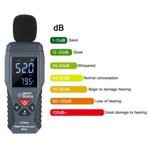 Medidores de ruido SENSOR INTELIGENTE Medidor de nivel de sonido digital 30130 dB Medidor de decibeles LCD Retroiluminación Sonómetro Medidor de ruido con función de termómetro 230804