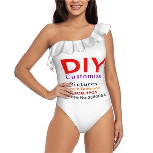 Noisydesigns Custom Women One Shoulder Ruffle Swimsuits Lady Vintage Sexy Tummy Surfing Clothing Grootte 2xl Drop 220616