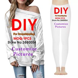 Noisydesigns Custom Women Sets Long Shirt Blouse met dames Leggings Fashion vrouwelijke elasticiteit kleding 2 stks drop 220616