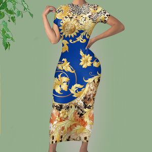 Noisydesigns Lange Zomerjurken Vrouw Dames Luxe Bloemen Casual Korte Mouw O Hals Luipaard Club Outfits Bodycon Ropa 220627