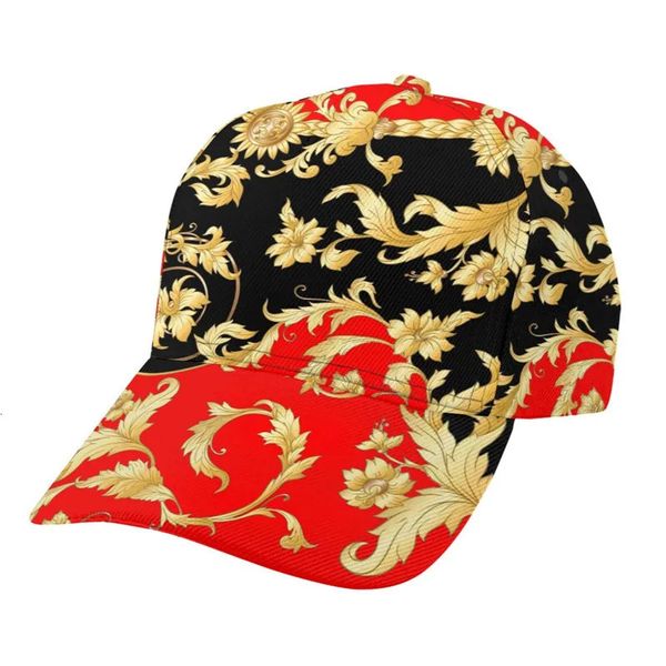 Noisydesigns Red and Black Mens Caps femelle extérieur décontracté soleil luxe or floral deisgn Baseball chapeau printemps automne 240327