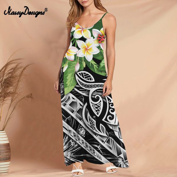 Noisydesigns Femmes Robe Longue Élégante Fête De Bal Dames Sans Manches Hawaïenne Hibiscus Plumeria Imprimer Plage Robes Soirée 220627