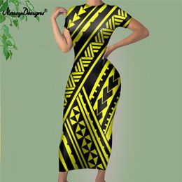 Noisydesigns Vrouwen Lange Jurken Elastische Korte Mouw Sexy Lady Bodycon Gewaad Jurken Samoaanse Polynesische Tribal Patroon Vrouw Jurk 220627