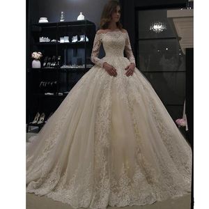 Noiva Vestido de jurken van de schouderbal jurk bruidsjurken lange mouw kanten Dubai Arabische trouwjurk s s