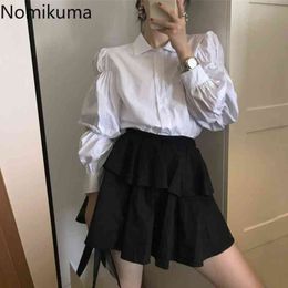 Nomikuma Herfst Koreaanse Chic White Shirts Dames Solid Color Turn Down Collar Lange Mouwen Casual Losse Blouse Blusas Mujer 3D100 210514
