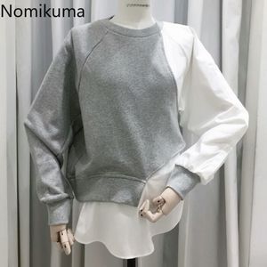 Nomikuma Herfst Nieuw Nep Twee Stukken Pullover Dames Sweatshirt Koreaanse Causale Patchwork Lange Mouw O-hals Hoodies Top 6C664 210427