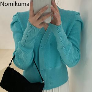 Nomikuma automne femmes tricots manteau coréen bouffée à manches longues col en v mince court tricoté Cardigan pull veste 6C490 201130