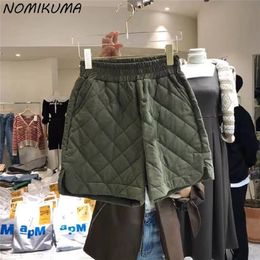 Nomikuma herfst winter vrouw shorts stretch hoge taille Koreaanse bodems mode split brede been plaid korte feminimo's 6Z879 220419
