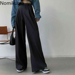 Nomikuma zwart werk slijtage pak broek koreaanse hoge taille lange vrouwen broek herfst nieuwe wijde been broek pantalones mujer 6c524 210427