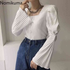 Nomikuma cardigan vrouwen vierkante kraag lange mouwen gebreide tops herfst casual koreaanse chic trui vrouwelijke supereter mujer 3D876 210514