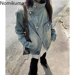 Nomikuma chaqueta vaquera mujer primavera otoño cuello oblicuo suelto Chic Abrigo Vaquero Harajuku Vintage moda calle Veste Femme 240122