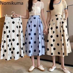 Nomikuma élégante jupe à pois femmes été taille haute une ligne jupes mi-longues femme all-match Vintage bas Faldas Mujer 210514