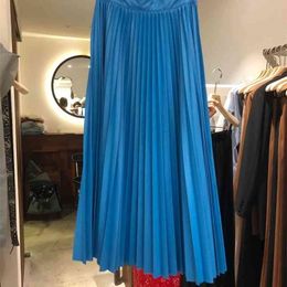 Nomikuma mode effen vrouwen rok causale stretch hoge taille geplooide a-lijn rokken lente nieuwe bodems mujer faldas 6d856 210427