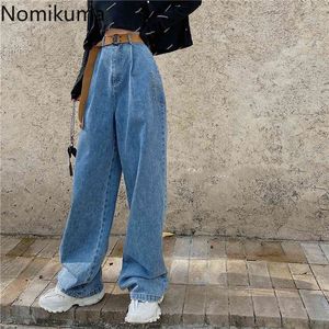 Nomikuma Coréen Ceinture Taille Haute Jeans Pantalon Coréen Élégant Long Femmes Pantalon Causal Printemps Nouveau Demin Jambe Large Pantalon 6F133 210427
