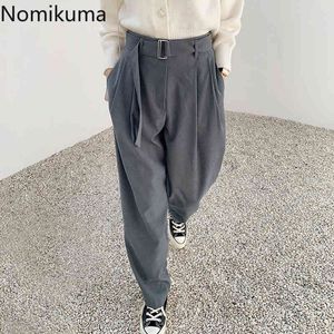 Nomikuma coréen Chic costume pantalon femmes couleur unie décontracté ample taille haute pantalon femme Simple tout match large jambe pantalons 210514