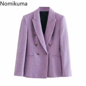 Nomikuma Koreaanse dubbele breasted blazer jas herfst winter vrouwen blazers causaal paars lange mouw pak jassen 6b716 210930