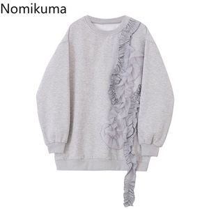 Nomikuma Koreaanse Fleece Pullover Sweatshirt 3D Floral Lange Mouw O-hals Hoodies Causale Lente Nieuwe Vrouwen Top Jumper 6D948 210427