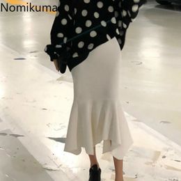 Nomikuma Koreaanse stijl corduroy wit rok vrouwen effen kleur elegante hoge taille rokken vrouwelijke midden kalf herfst faldas 3D152 210514