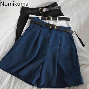 Nomikuma Koreaanse stijl unicolor pak shorts vrouwen aankomst hoge taille wijd been korte broek kantoor dames chique pantalones femme 210514