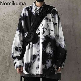 Nomikuma Koreaanse Vintage Blouse Tie Dye Gedrukt Lange Mouw Shirts Single Breasted Casual Retro Tops Unisex Blusas Mujer 210514