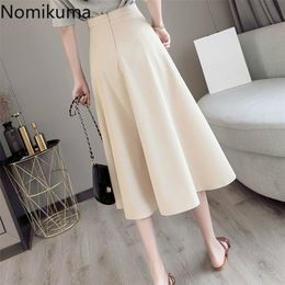 Nomikuma nueva llegada una línea falda cintura alta cremallera trasera color sólido elegante ol faldas mujeres moda coreana faldas mujer 3a298 210310