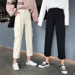 Nomikuma Nieuwe Jeans Lading Broek Koreaanse Causal Solid Pockets Enkellebroek Dames Hoge getailleerde Rechte Demin Broek 6B943 210427