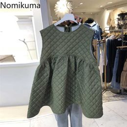 Nomikuma mouwloze strikje O-hals vrouwen vest mode causale argyle uitloper Koreaanse zoete mode femme vesten 6H997 211101