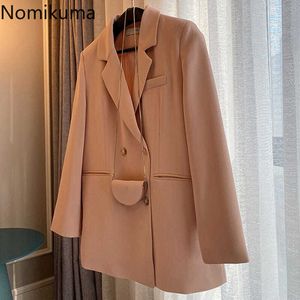 Nomikuma Spring Nieuwe Blazer Vrouwen Dubbele Breasted Kleed Kraag Suit Jas Causal Long Mouw Koreaanse Elegante Blazers 6G381 210427
