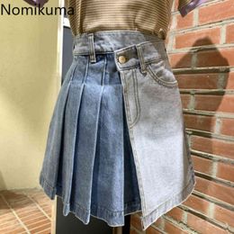 Nomikuma printemps d'été demin jupes coréennes irrégulières hautes hautes plissées A-line mini jenas jupe Mujer Faldas 6G693 210427