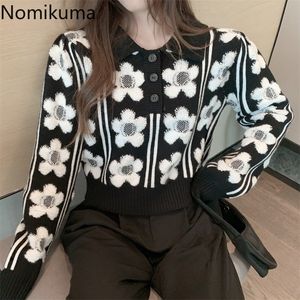 Nomikuma Suéter Mujer Otoño Coreano Chic Todo-fósforo Suelto Jacquard Flor de punto Top Manga larga Jersey Jumpers 3d470 210514