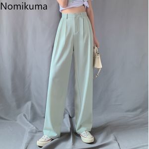 Nomikuma Pantalon de costume à jambe large Femme Unicolor Pantalon taille haute Femme Casual Lâche Chic Pantalones Ropa Mujer 210514