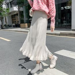 Nomikuma vrouwen herfst winter gebreide rokken koreaanse ruche hoge taille vrouwen trui rok causale elegante bodems faldas 6d089 210427
