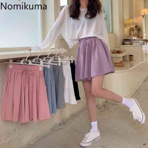 Nomikuma Femmes Stretch Taille Haute Shorts Unicolore Casual Lâche Pantalon Court Femme Style Coréen Pantalones Femme Ropa Mujer 210514