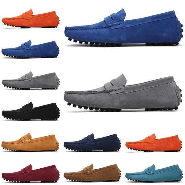 Zapatos de gamuza casuales sin marca, negro, azul claro, vino, rojo, gris, naranja, verde, marrón, para hombre, sin cordones, zapato de cuero perezoso, talla 38-45