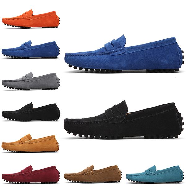 Chaussures en daim pour hommes, sans marque, noir, bleu foncé, vin, rouge, gris, orange, vert, marron, sans lacet, chaussure en cuir paresseuse, 36-45